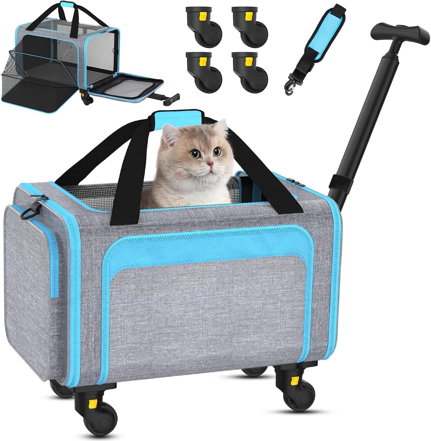 Airline Pet Carrier with Wheels, 18x11x11 for Cats & Toy Dogs