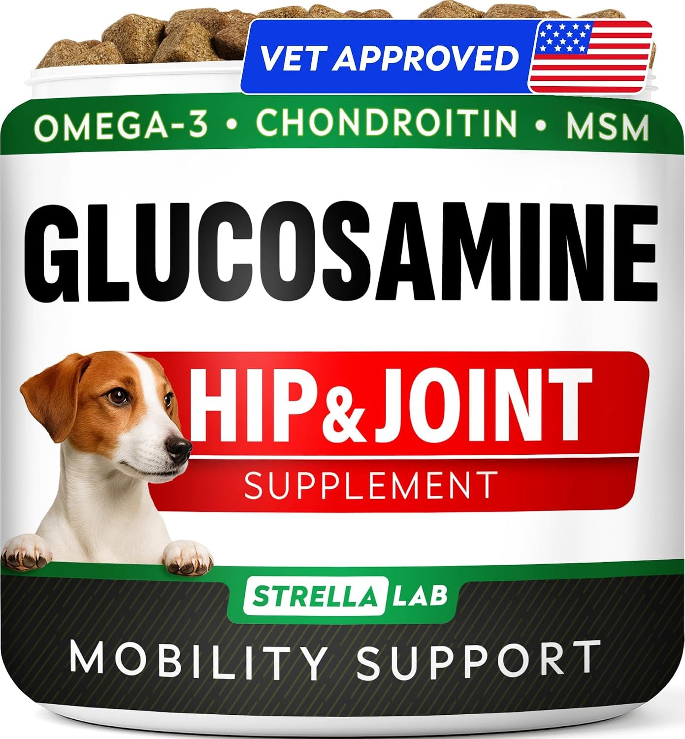 STRELLALAB Advanced Glucosamine for Dogs, Chondroitin MSM Joint Supplement