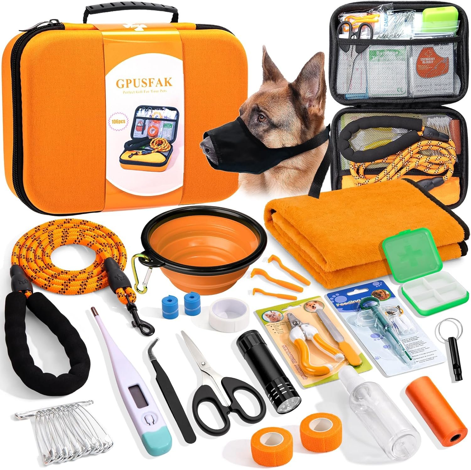 Pet First Aid Kit for Dogs – Pet Emergency Kit for Camping Hiking Traveling Hunting and Sports (Orange)