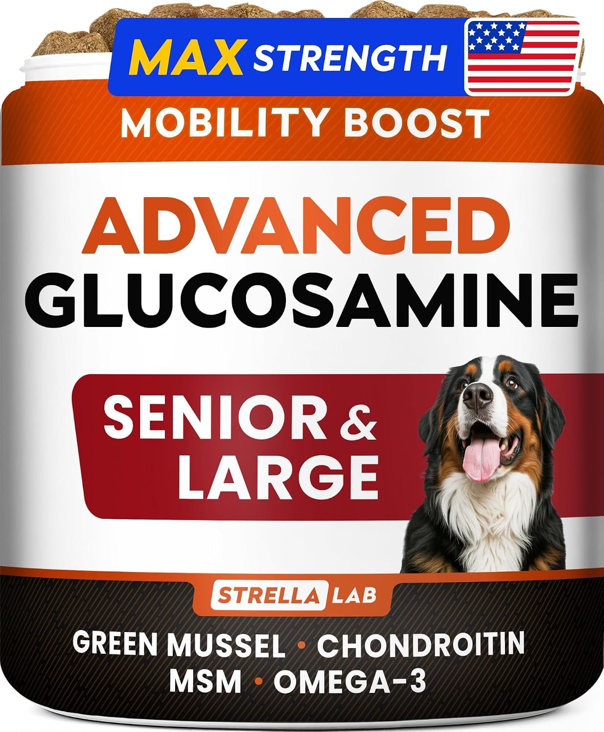 STRELLALAB Advanced Glucosamine for Dogs, Collagen&Green Lipped Mussel