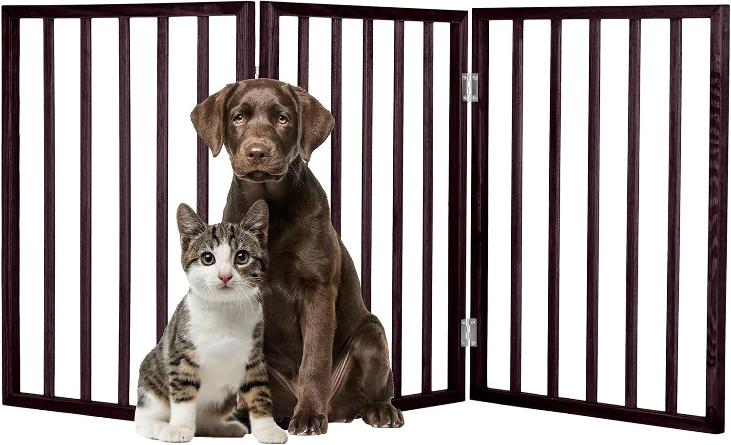 3-Panel Indoor Foldable Dog Fence for Stairs, Hallways, or Doorways – 54×24-Inch Wood Freestanding Dog Gates by PETMAKER (Brown)