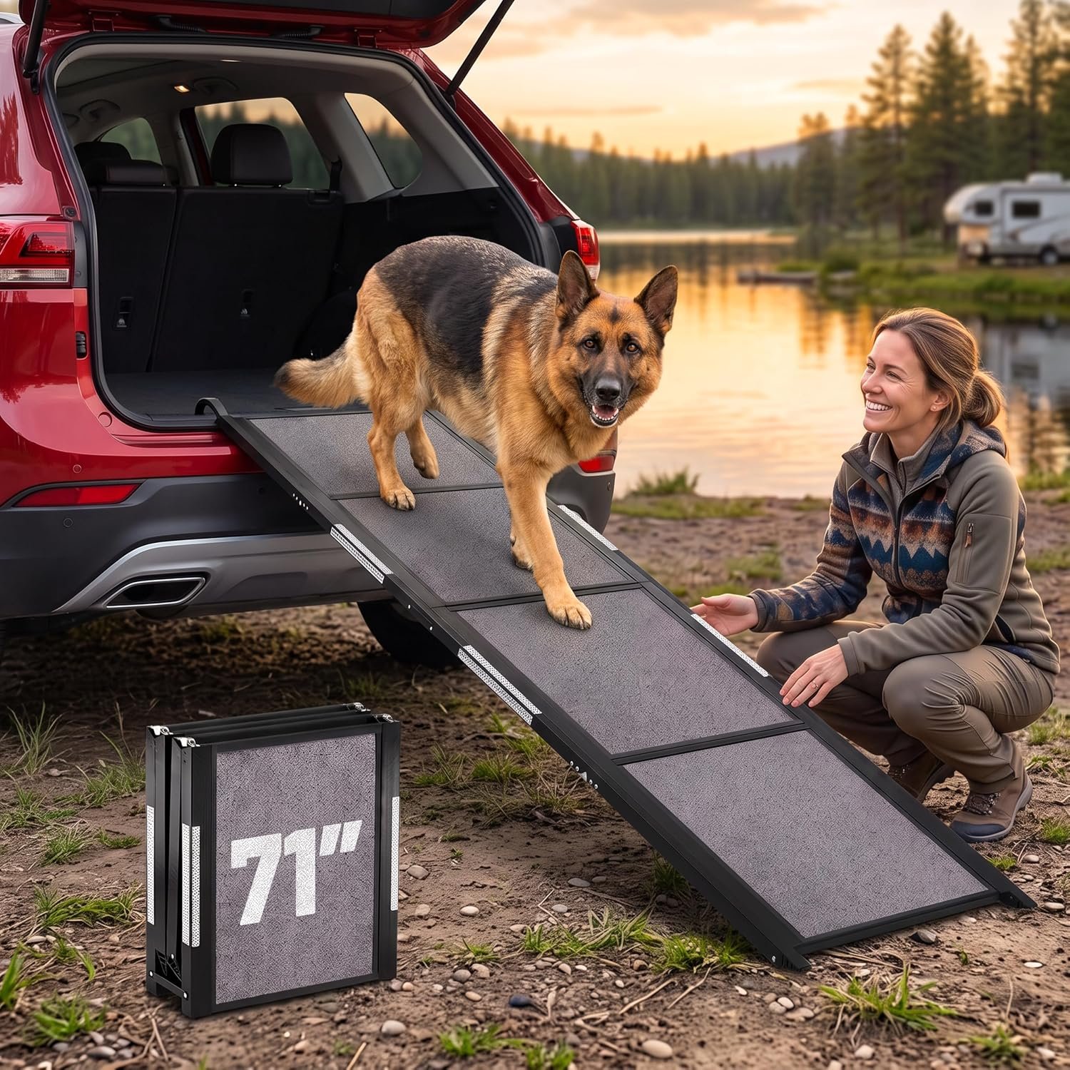 Dog Ramp for Car – 71″ L x 17″ W Portable Dog Ramp for Car
