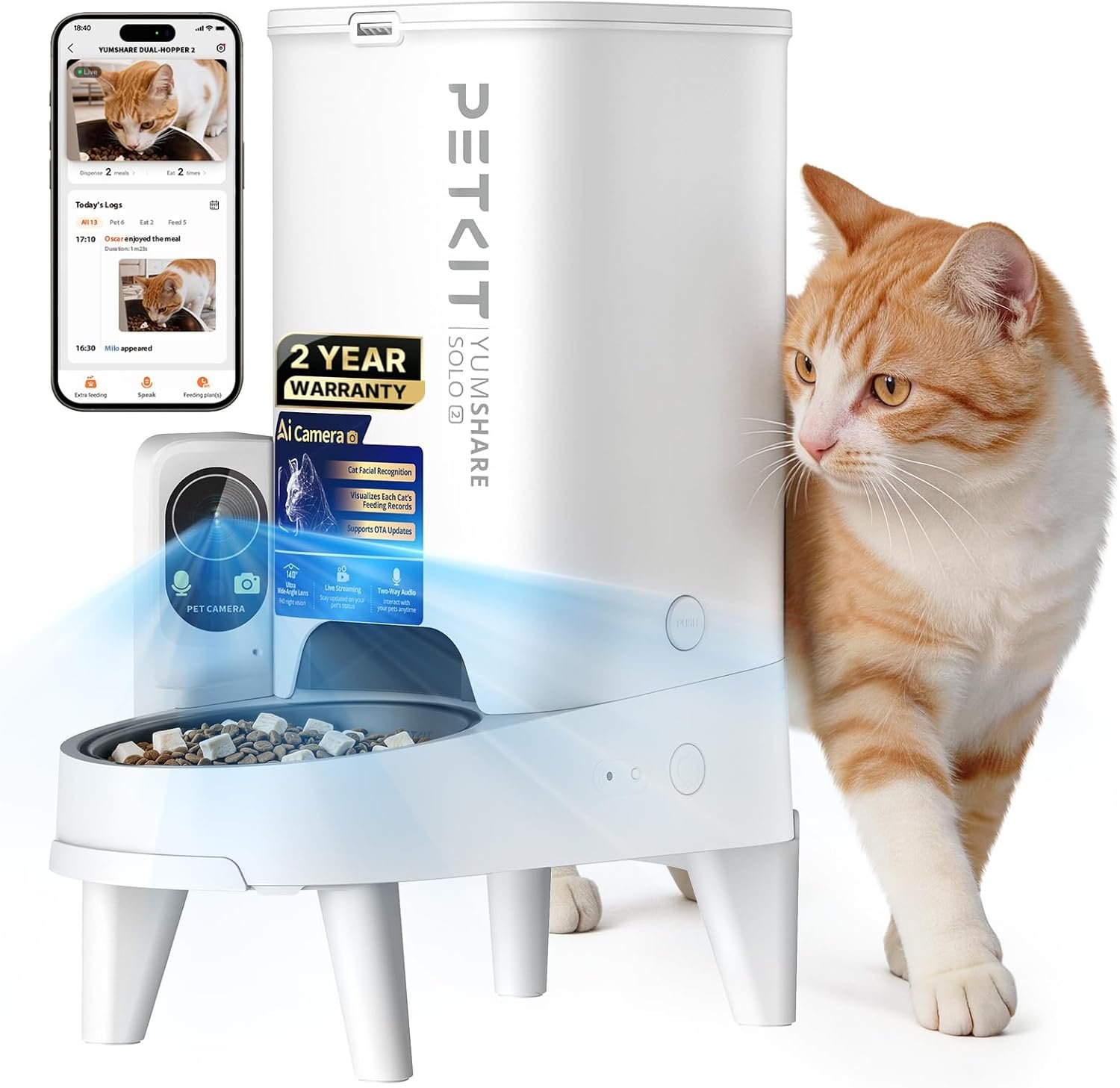 PETKIT Upgraded Multi-Cat Recognition Automatic Cat Feeder with Camera