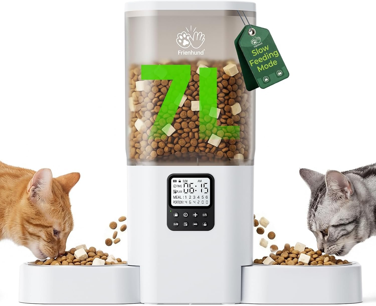 Frienhund Timed Automatic Cat Feeder 2 Cats with Slow Feed: Dual Automatic Dog Feeder with Information Visualization, Programmable Auto Cat Food Dispenser for Multiple Pets,Detachable for Clean-29 Cup