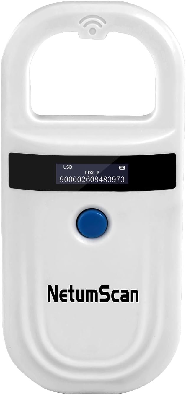 NetumScan Bluetooth Pet Microchip Reader, RFID EMID Handheld Pet Chip ID Scanner Rechargeable Data Storage Animal Tag Scanner with Stable OLED Display for ISO 11784/11785,FDX-B