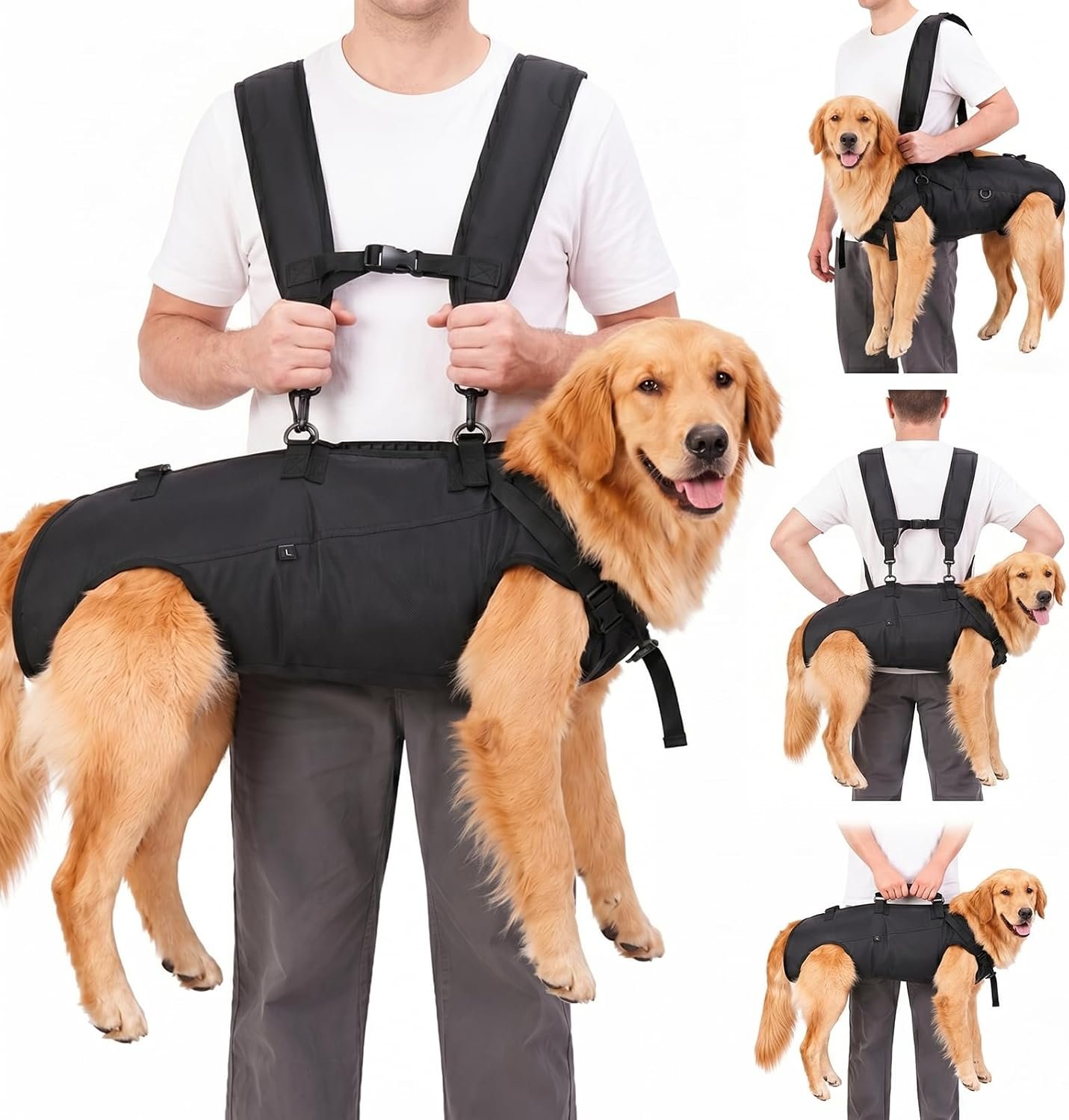 Dog Backpack Carrier Lift Harness – Emergency Sling Carry with Adjustable Straps & Lifting Handle, Help Support Full Body Up for Senior Dogs, Arthritis, Hiking (Small)