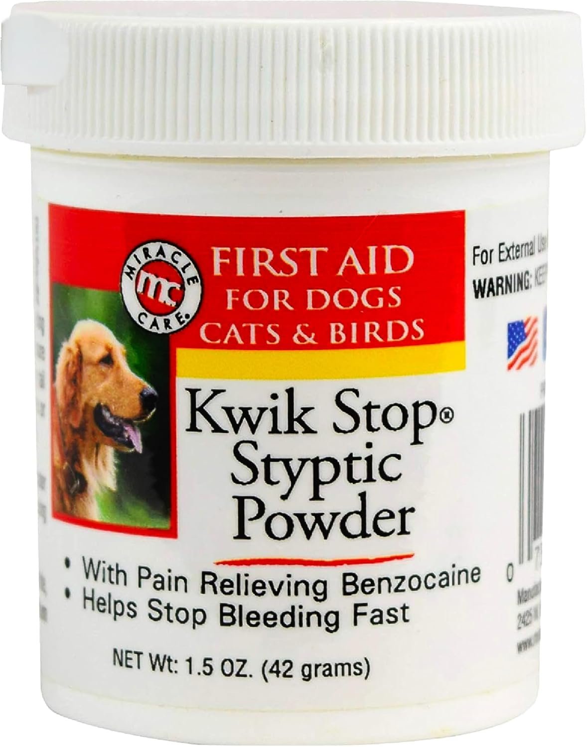 Miracle Care Kwik Stop Styptic Powder for Dogs, Cats, and Birds, 1.5 Ounce