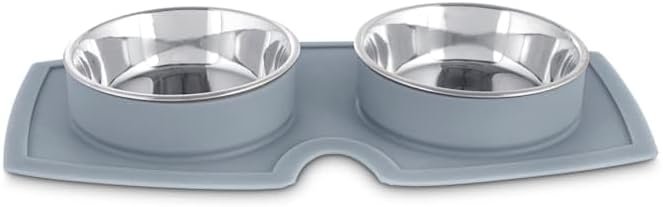 EveryYay by Petco Silicone Double Diner Stainless Steel Dog Bowl Set Grey 2 Cups