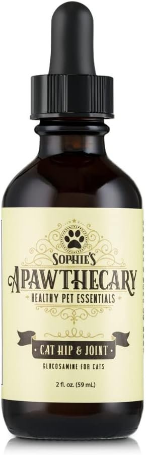 Cat Glucosamine Liquid Supplement with Chondroitin, Hyaluronic Acid & Taurine – Sophie’s Apawthecary Hip & Joint Drops for Cats, Pain Relief & Joint Mobility Support, Plant-Based, Made in USA, 2 oz