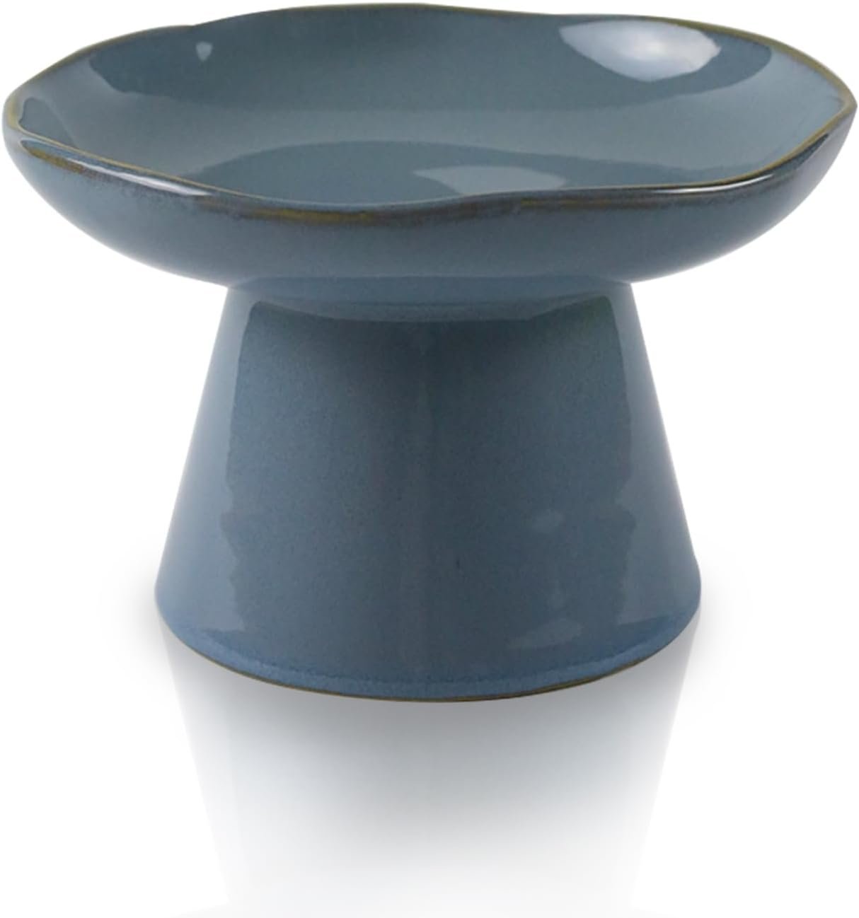 Extra Wide 6.1″ Ceramic Raised Cat Food Bowl, Shallow Elevated Pet Feeder for Food Feeding, Anti Vomiting Whisker Fatigue Bowls for Cat Puppy, Blue