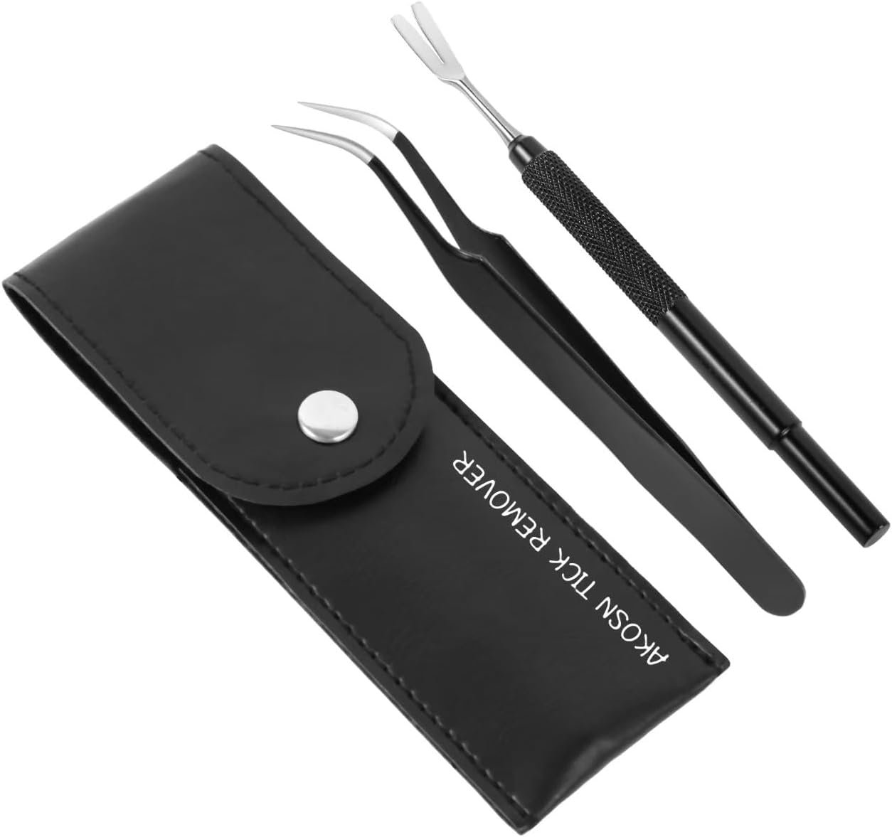 AKOSN Premium Tick Removal Tool, Perfect Tick Remover for Dogs Cats &Humans, Safe Tick Control Puller, with Precision Fine Point Tip Curved Tweezers Set, Meet Various Needs, Stainless Steel- 2 Sets