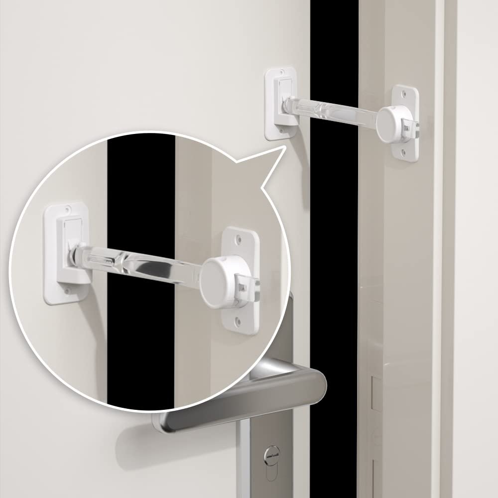 EUDEMON 1 Pack Child Proof Door Finger Pinch Guard, Baby Door Stopper& Door Latch, Adjustable Door Lever Handle for Pets, Great Door Lock for Dogs, Easy Cats Entry(Transparent)