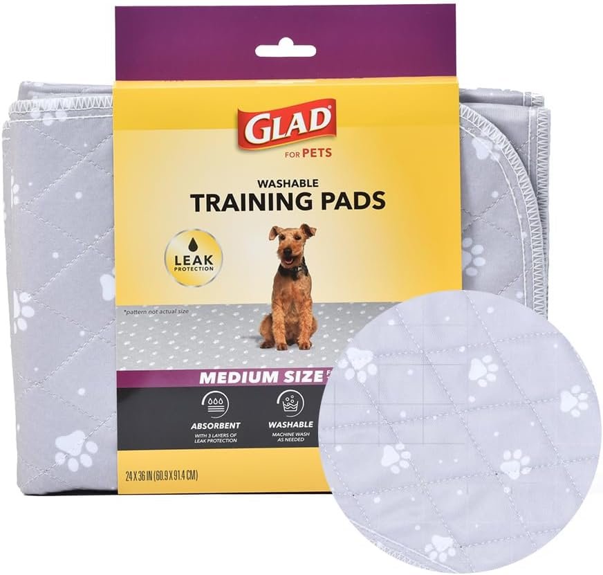 Glad for Pets Washable Reusable Dog Pee Pads, Medium, 24 x 36 in, 2 Count