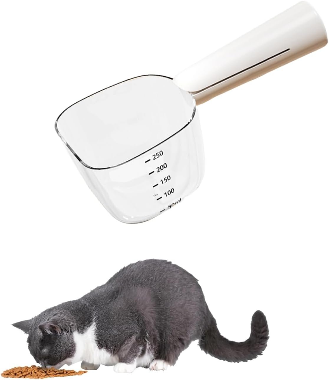 Accurate Dog Food Measuring Cup with Scale and Dog Food Bag Clips, Multi-Functional Cat Food Spoon for Home, Travel Outdoor (White)