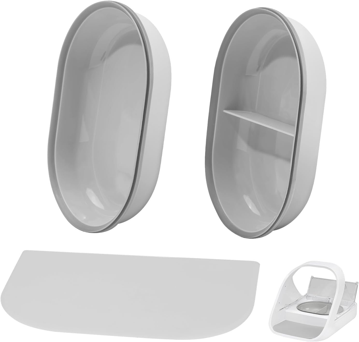 Replacement Mat & Bowl Set for Automatic Microchip Pet Feeder & Connect, 1 Split, 1 Flat Bowl and 1 Mat, Keep Food Fresh, Protect Cat Feeder, Easy to Clean(Grey)