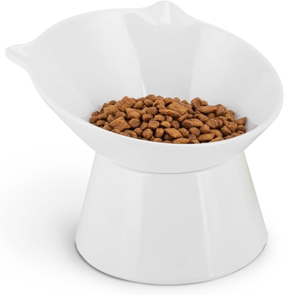 Raised Cat Bowls, 6.3″ Extra Wide Shallow Elevated Cat Bowl Detachable, 15° Tilted Whisker Friendly Cat Feeding Bowl, 16oz Capacity, Anti-Vomiting, Neck Protection, Food&Water for Cats Puppies, White