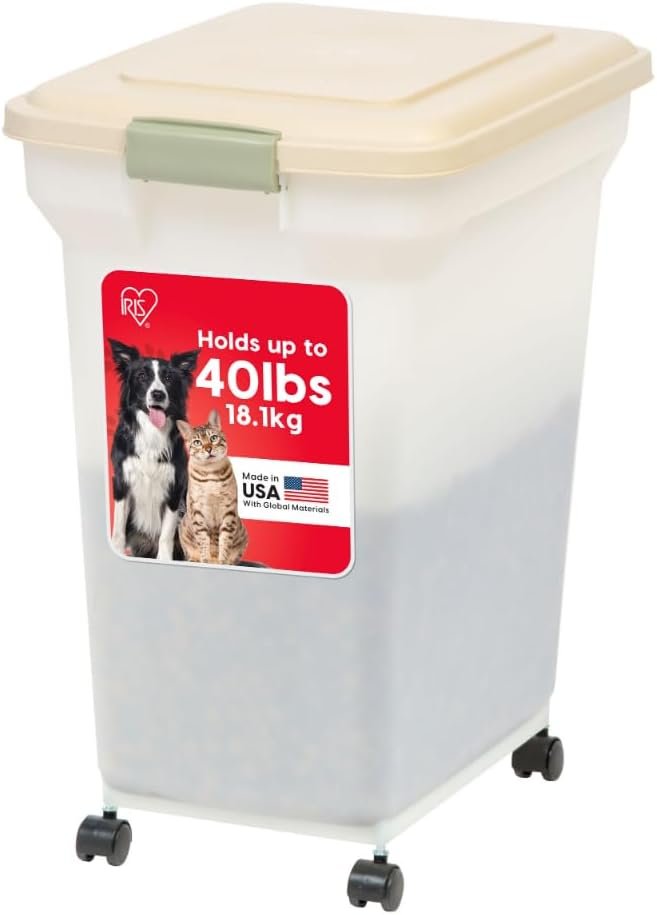 IRIS USA Dog Food Storage Container, Up to 42lbs, Almond/Pearl, Made in USA