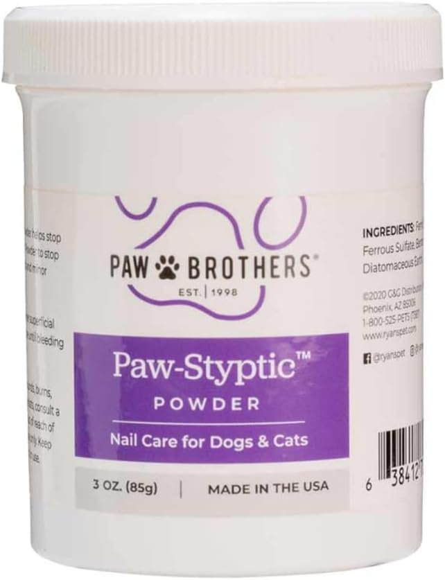 RYAN’S PET SUPPLIES Paw Brothers Nail Care Paw-Styptic Powder for Dogs and Cats Nails, Powder Stops Bleeding Fast, from Nail Clipping and Minor Cuts, 3 Ounces