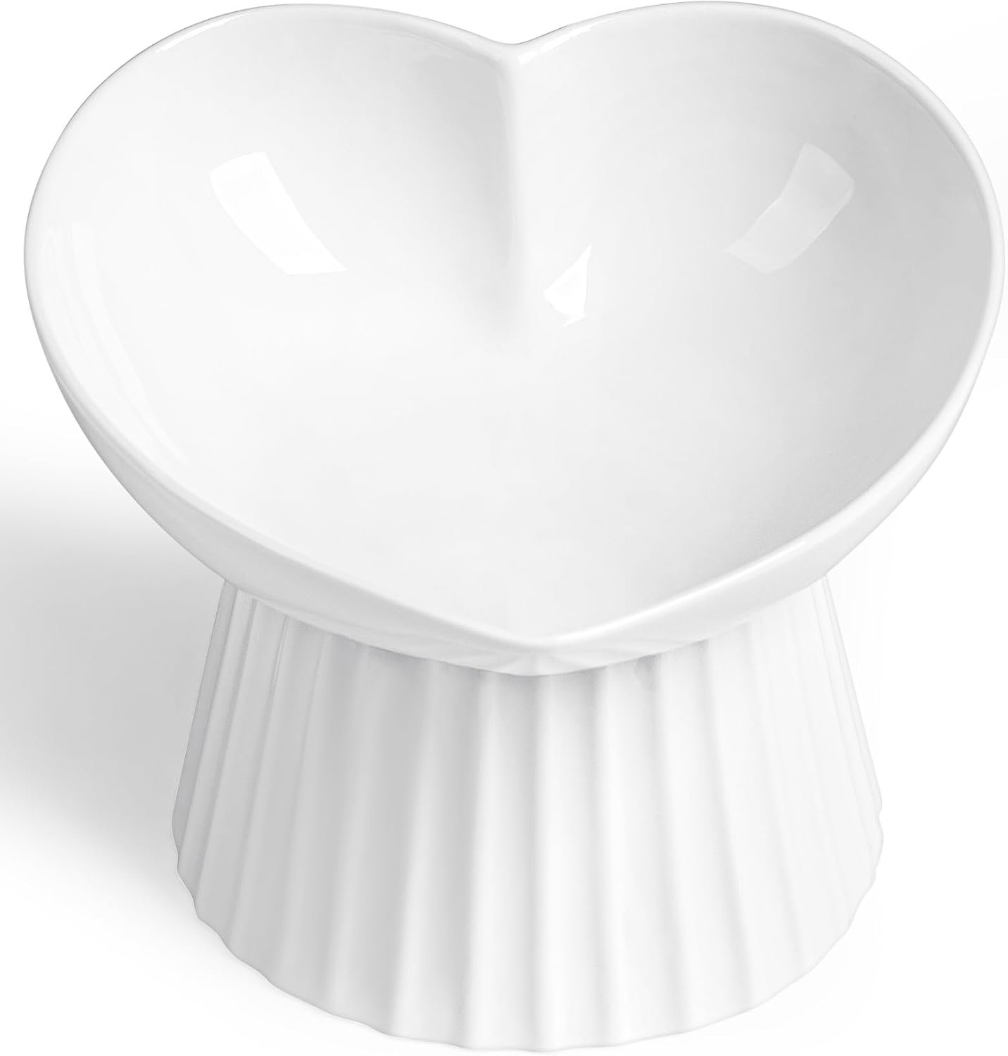 Elevated Cat Food Bowl, Ceramic Titled Whisker Friendly, 5.3in Wide