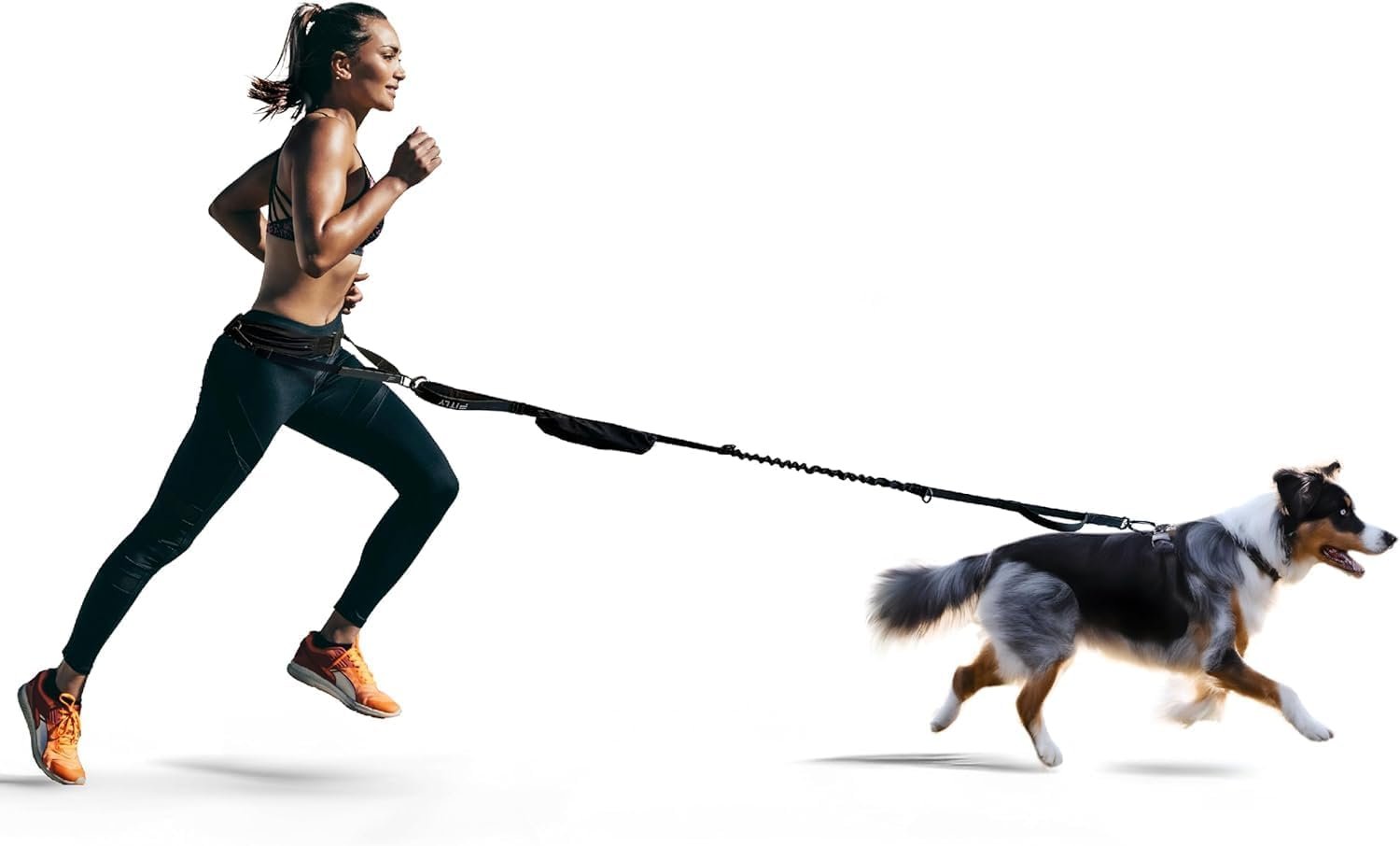 FITLY Dog Running Waist Belt – Dual-Point Force Distribution System – Hands-On-Hips Canicross Harness for Running, Walks, Hikes – Convertible Design with Storage Pouch & Bungee Damper – Nifty Black