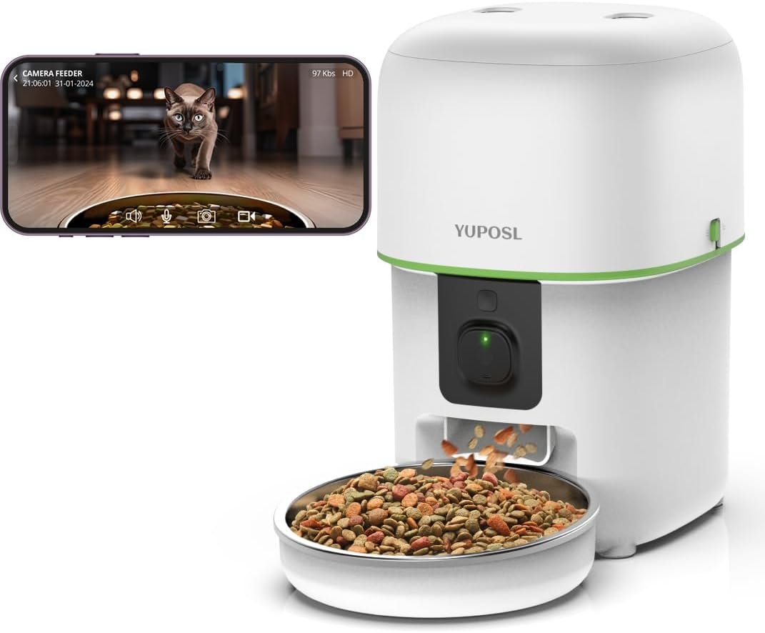 Automatic Cat Feeder with Camera – 5G WiFi Auto Cat Food Dispenser, 1080P HD Video with Night Vision, 1-15 Meals, 1-99 Portions, 2-Way Audio, Keeps Food Fresh, Timed Pet Feeder Also for Dogs