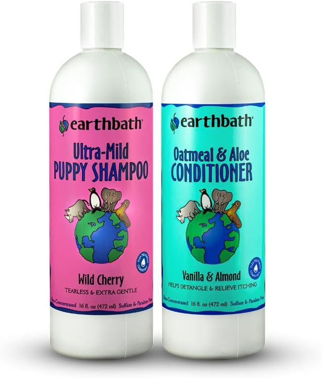 earthbath, Ultra-Mild Puppy Shampoo and Oatmeal & Aloe Conditioner – Best Dog Shampoo and Conditioner, Made in USA, 100% Cruelty Free Dog Wash, Soothing Oatmeal Shampoo for Dogs – 16 Oz (1 Set)
