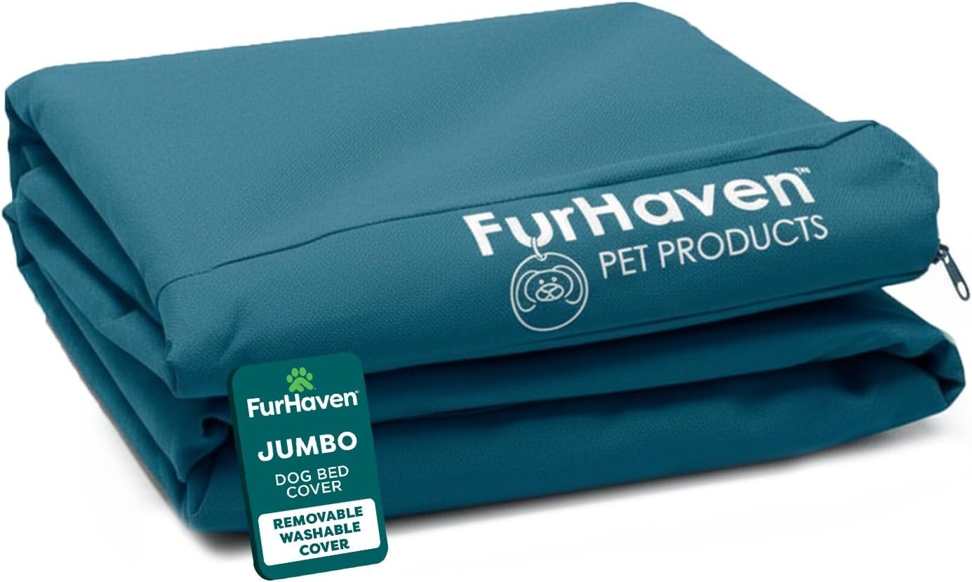 Furhaven Replacement Dog Bed Cover Water-Resistant Indoor/Outdoor Logo Print Oxford Polycanvas Mattress, Washable – Deep Lagoon, Jumbo (X-Large)