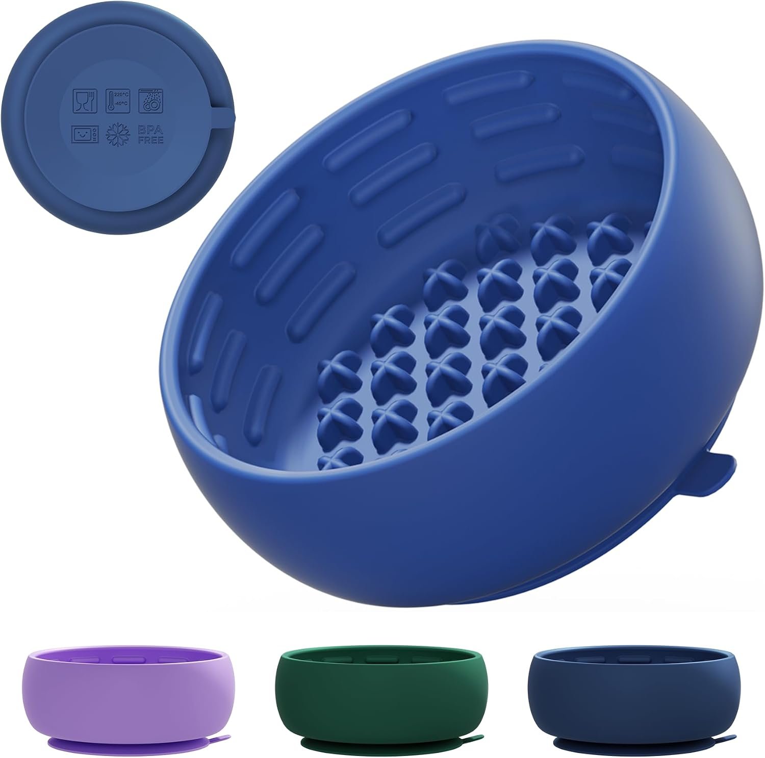 Deep Blue Lick Mat for Dogs & Cats – Anxiety Relief Slow Feeder Dog Bowl with Strong Suction – BPA-Free Silicone Puzzle Feeder for Calming, Enrichment & Stress-Free Grooming(Only for Small Dogs)