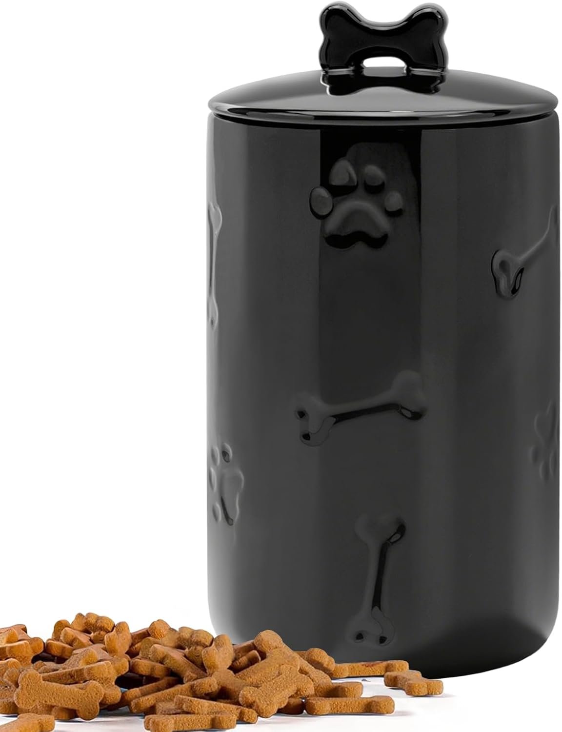 Dog Treat Container Airtight – 9″x5″ Ceramic Big Treats Jar with Lid(Black)