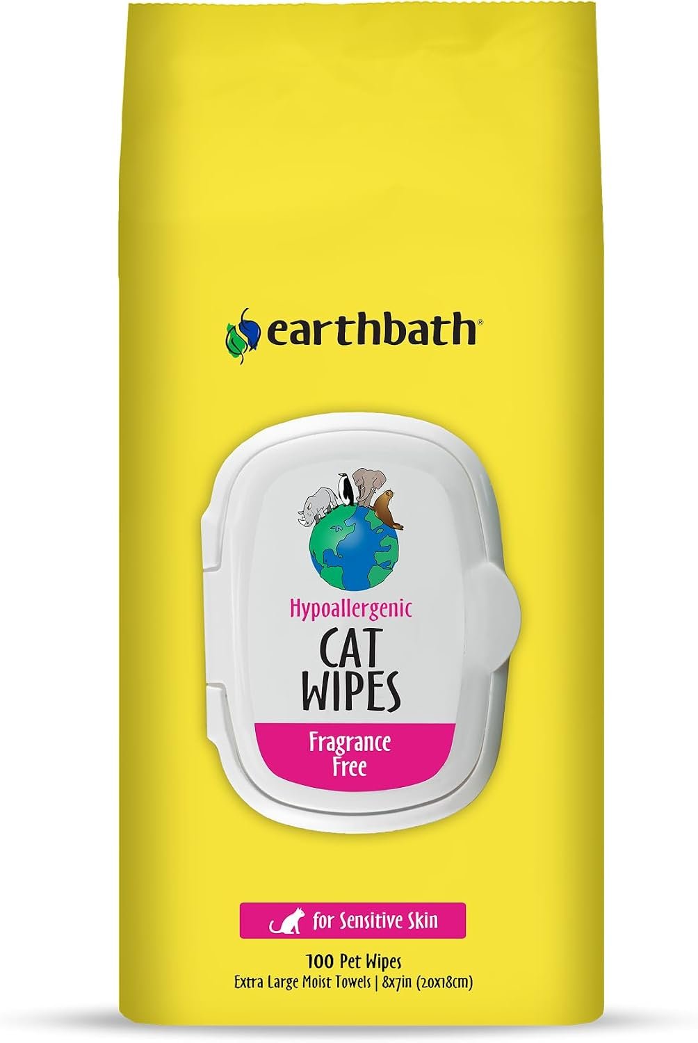 earthbath Hypo-Allergenic Grooming Cat Wipes, Vitamin E, 100 Count, 1 Pack