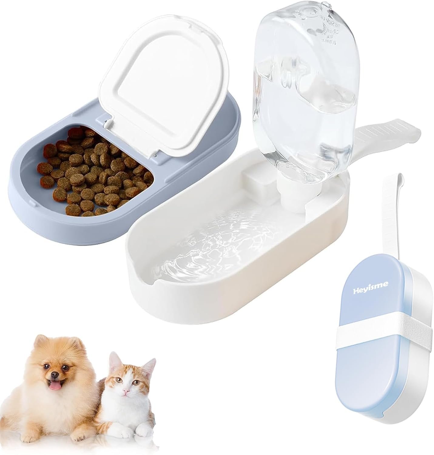 2-in-1 Dog Bowl & Water Bottle, Large Food Container for Dog Treats, Steak, Sticks, Bars – Portable Pet Dispenser for Hiking, Travel (Blue)