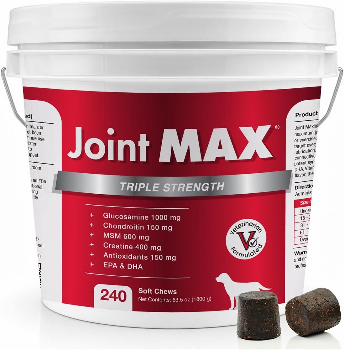 TS Joint Supplement Vet Formulated Pain & Inflammation Relief Treats Hip Dysplasia & Arthritis.Glucosamine, Chondroitin, Turmeric, MSM, HA, Creatine, Omega 3 EPA+DHA. All Dogs 240 Soft Chews