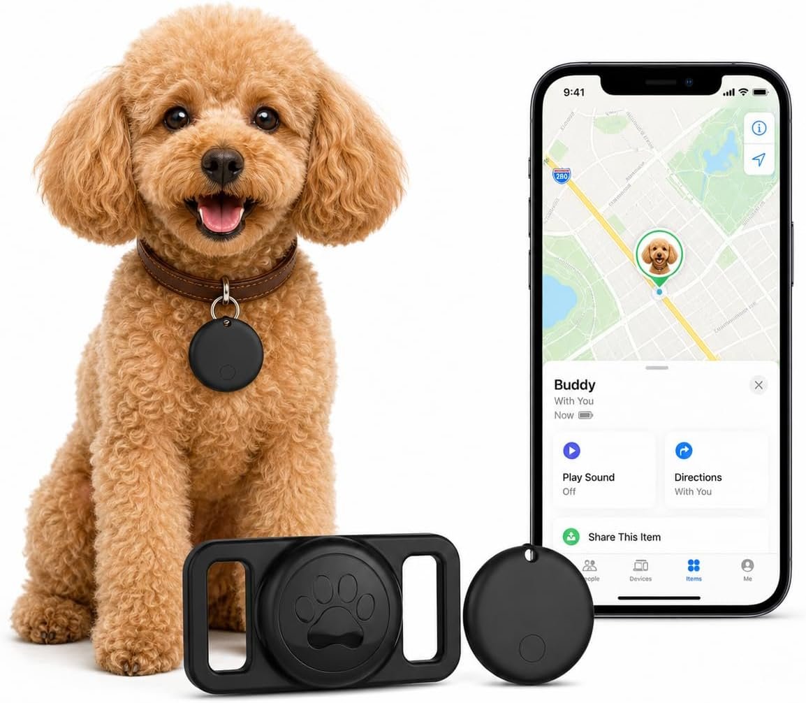 Pet Tracker,GPS Collar for Dogs (iOS Only) Smart tag,Waterproof Compatible with Apple Find My,No Monthly Fee,Advanced Tracking Solution Smart Collar for Pet Safety Ideal Small Large Dogs