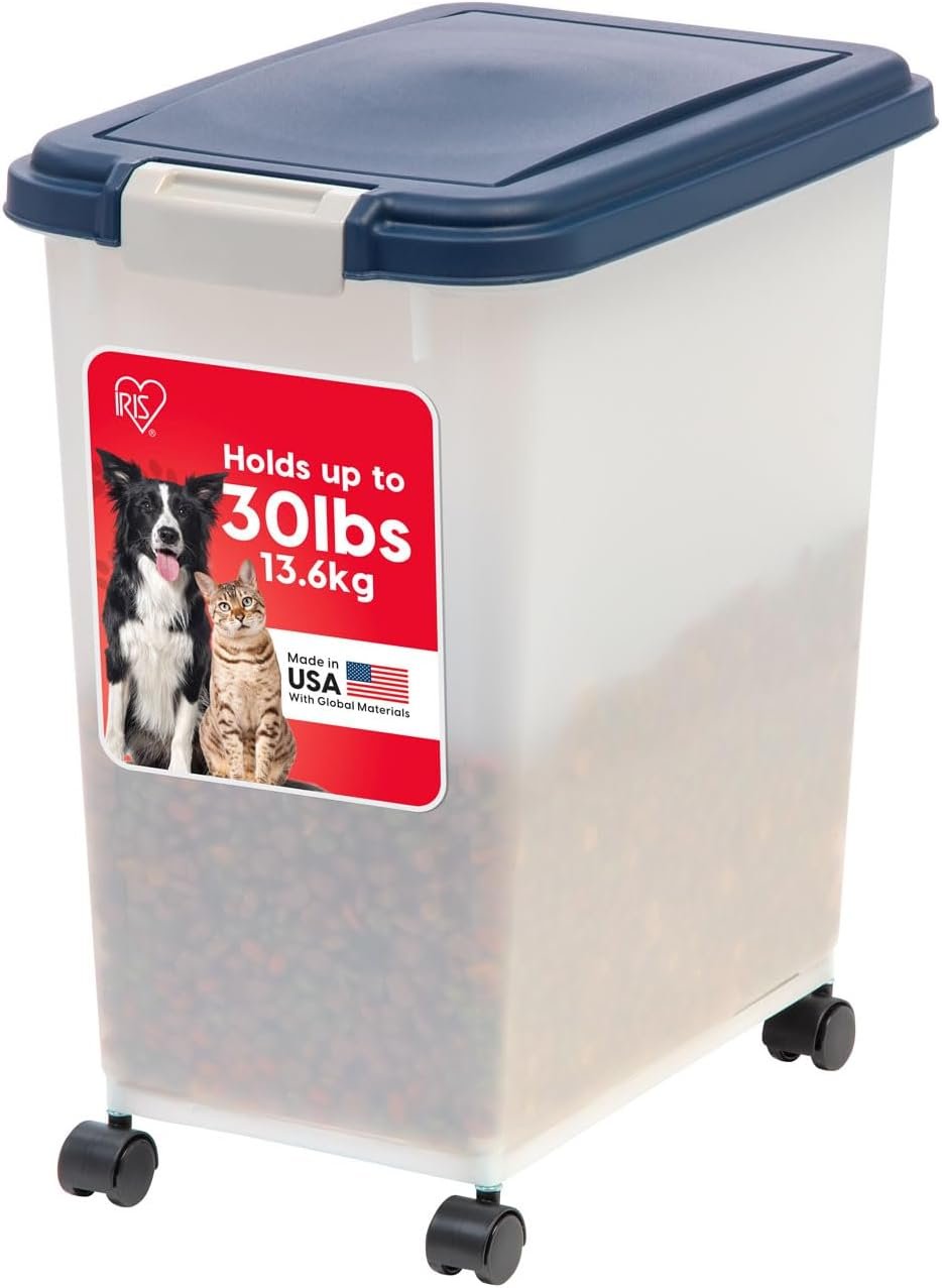 IRIS USA Dog Food Storage Container, Up to 30 lbs, Navy/Pearl, Made in USA