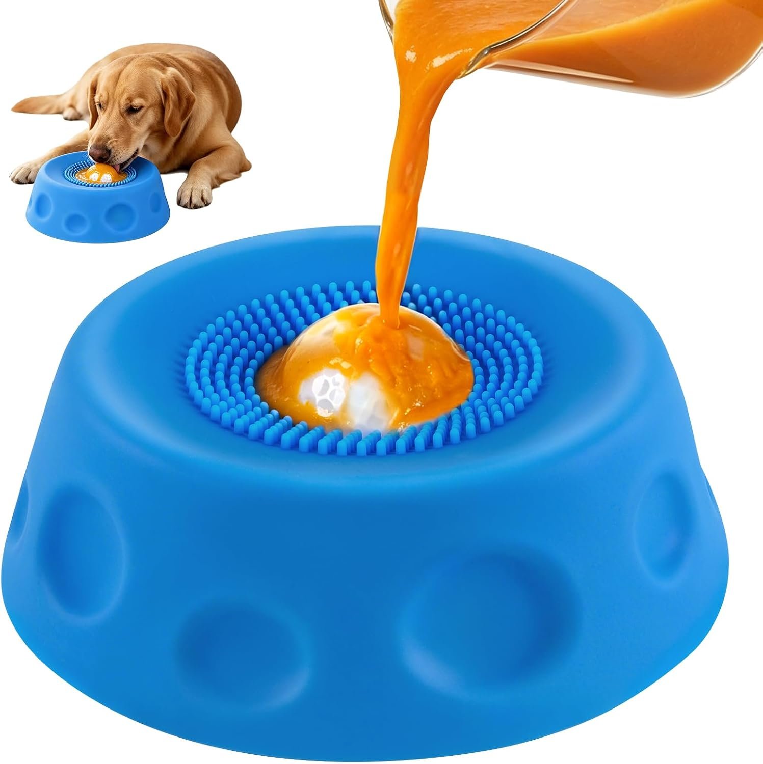 Slow Feeder Dog Bowl with Interactive Roll Ball, Anti-Slip Dog Lick Bowl