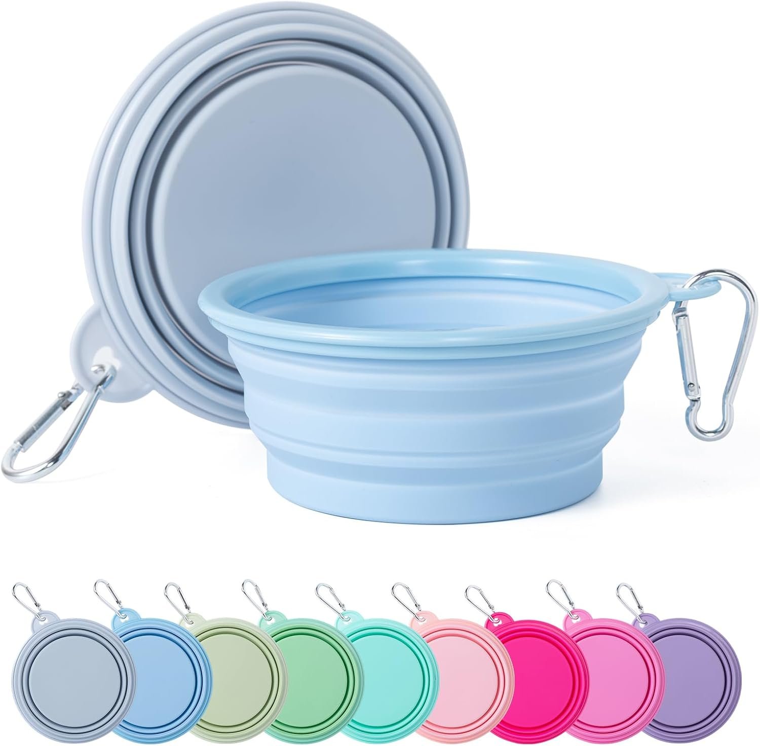 SLSON Collapsible Dog Bowl Silicone, 2Pack Macaron Color Pet Travel Bowls