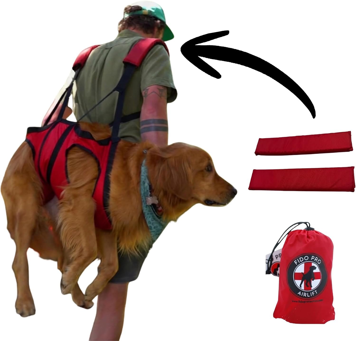 Fido Pro Airlift Original V2 Dog Carrier Sling | Light-Weight Dog Sling Now More Comfortable | for Injured, Sick, or Old Dogs | New Improved Shoulder Padding Now Included | Medium (20–45 lbs)