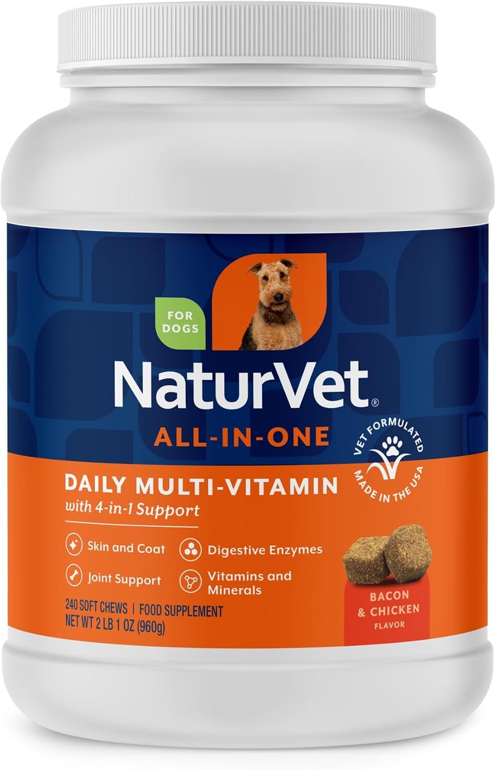 NaturVet All-in-One Dog Supplement Daily Multivitamin – 240 Soft Chews