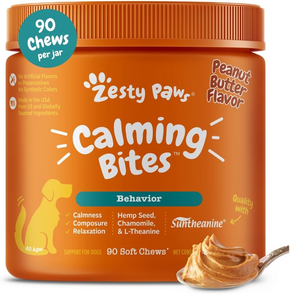 Zesty Paws Calming Chews for Dogs – Dog Calming Supplement, PB, 90 Ct