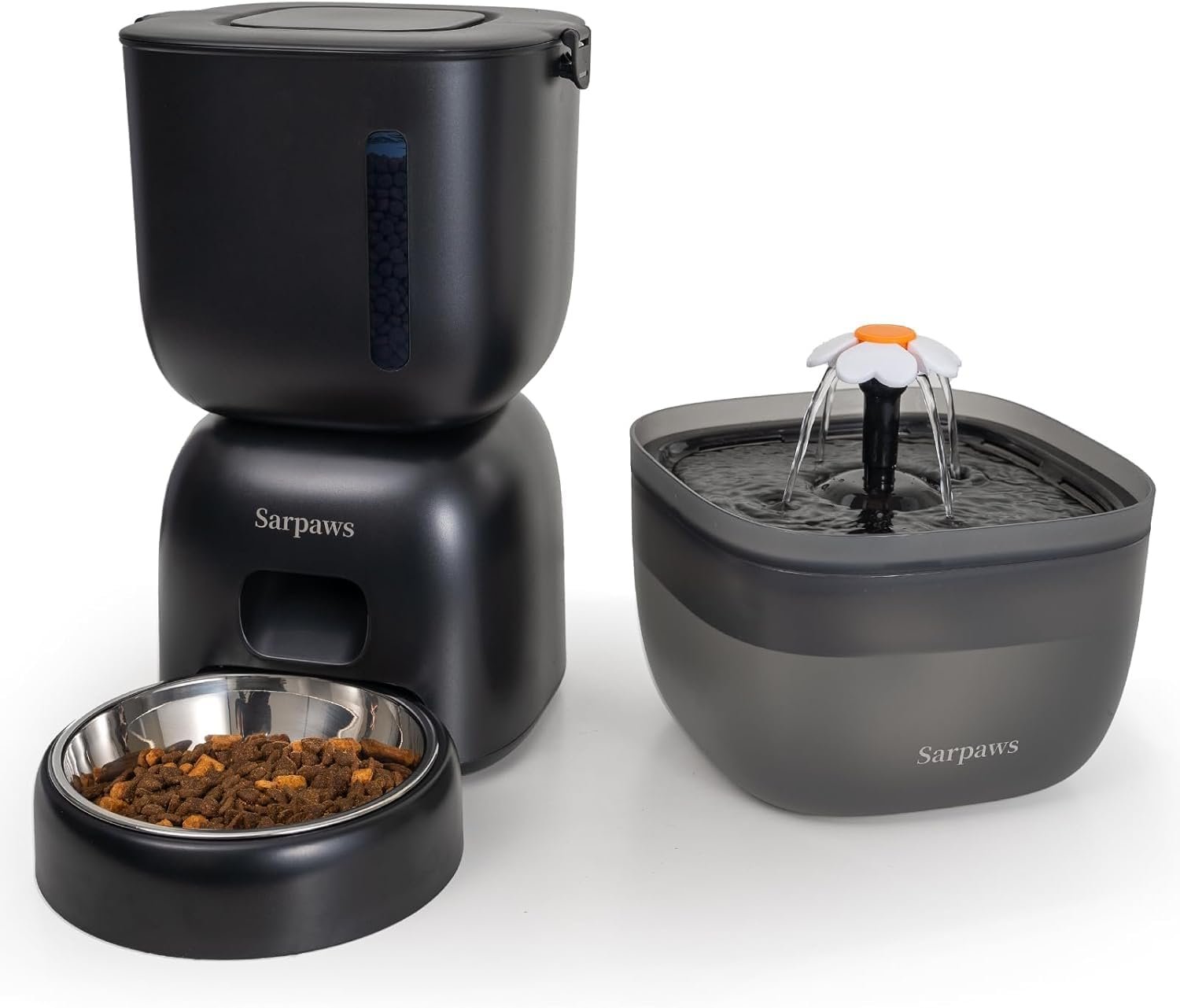 Automatic Cat Feeder and Water Dispenser FW1, Wire or Battery Cat Food Dispenser Timer Pet Feeder – Locking Lid, Desiccant Bag, Programmable Portion Control, 4 Daily Meals, 10s Voice Recorder