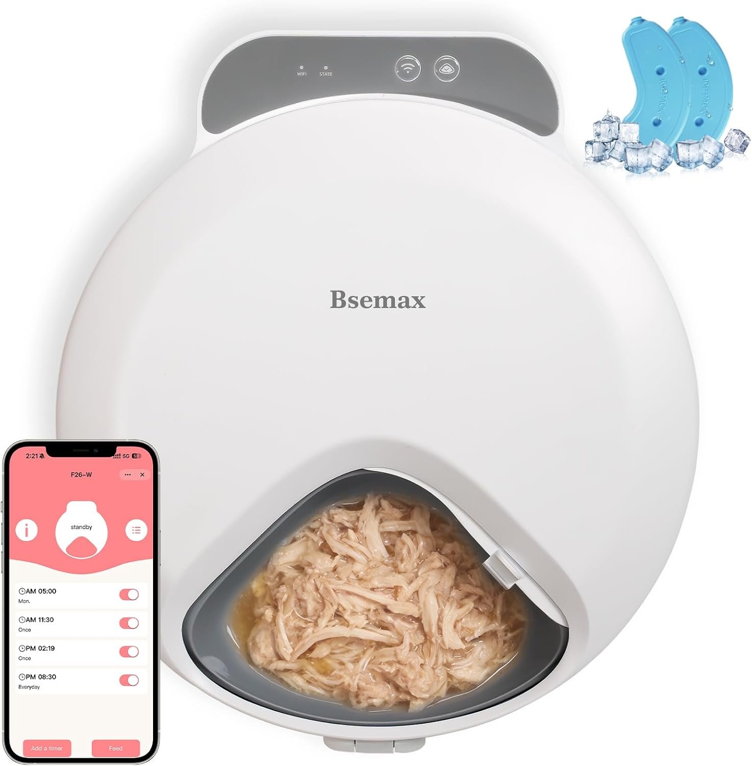 WiFi Automatic Wet Food Cat Feeder with App Control, Auto Refrigerated Wet Foods Feeder for Cats Dogs 4 Meal Timed Fresh Foods Dispenser with 2 Ice Packs for Kitty Puppy Automatic Cat Dog Food Bowl