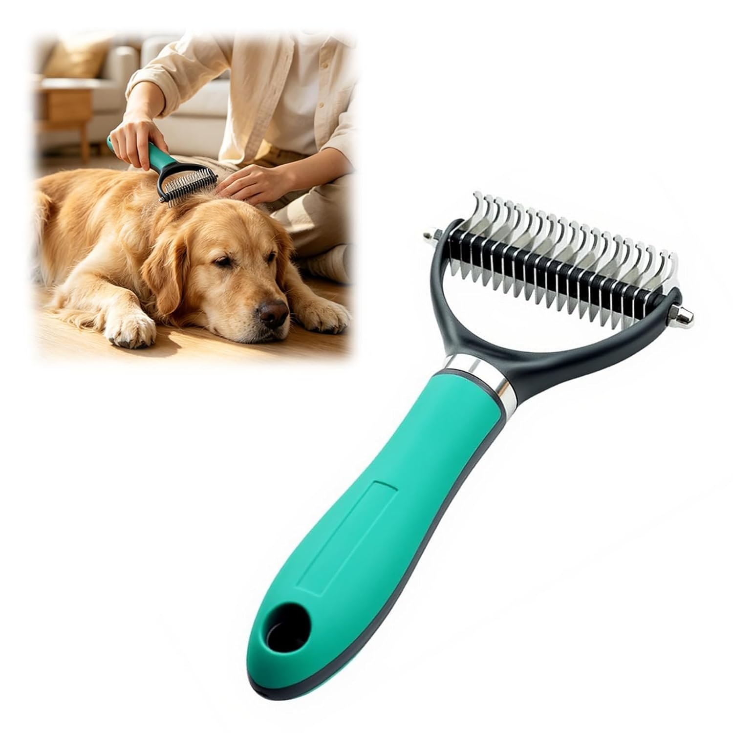 Deshedding Dog Brush for Shedding, 2026 New Multifunctional Double-Sided Pet Grooming Comb Tool, Undercoat Rake Pet Brush for Long Haired for Dogs & Cats (Green)