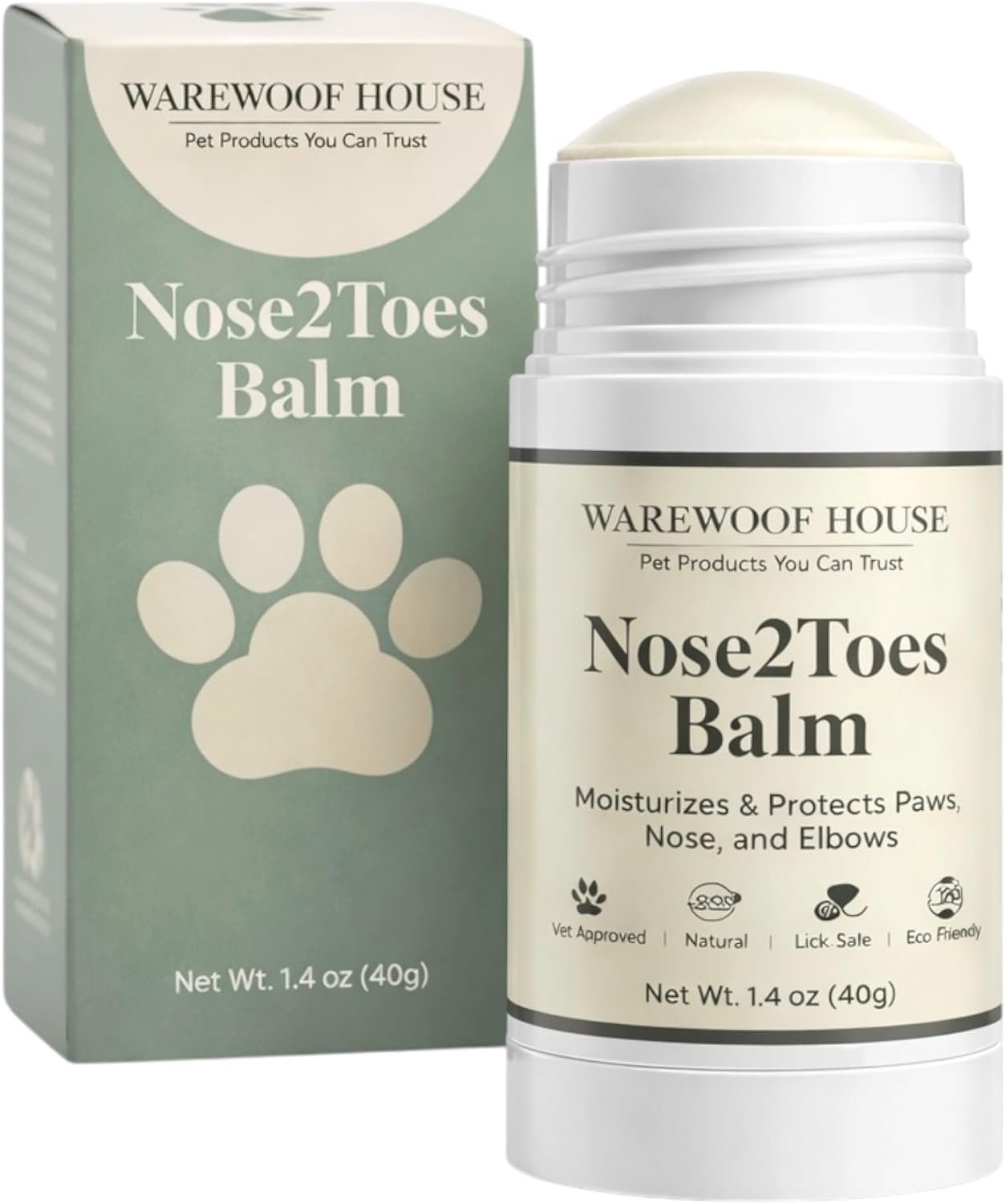 Dog Paw Balm & Nose Balm Stick – Lick Safe Paw Wax Moisturizer for Dry Cracked Paws, Nose & Elbows | Helps Protect Against Hot Pavement, Snow, Ice & Road Salt | Coconut Oil & Beeswax | 1.4 oz