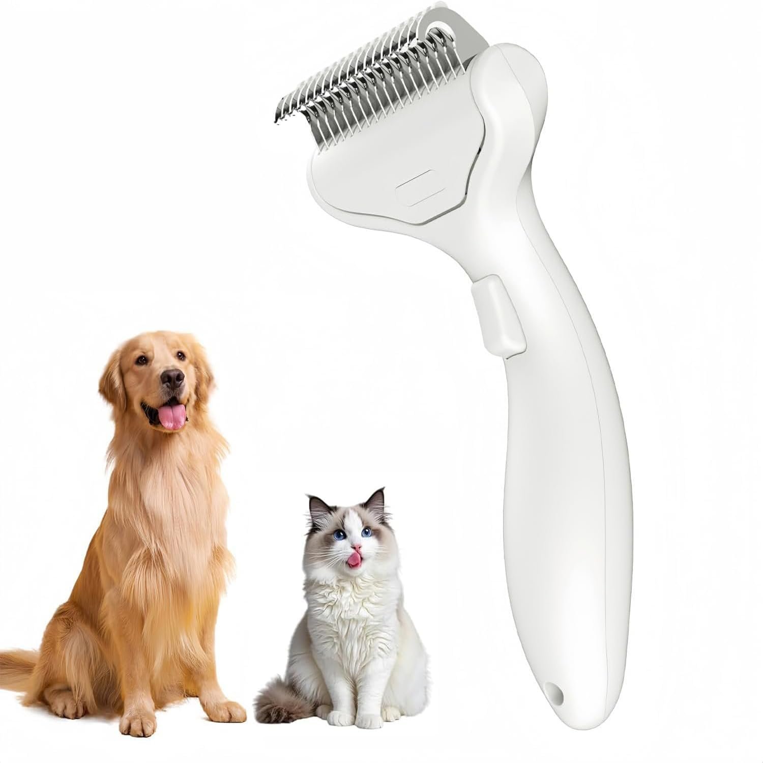 Undercoat Rake for Dogs & Cats, Self‑Clean Deshedding Brush, Dematting Comb