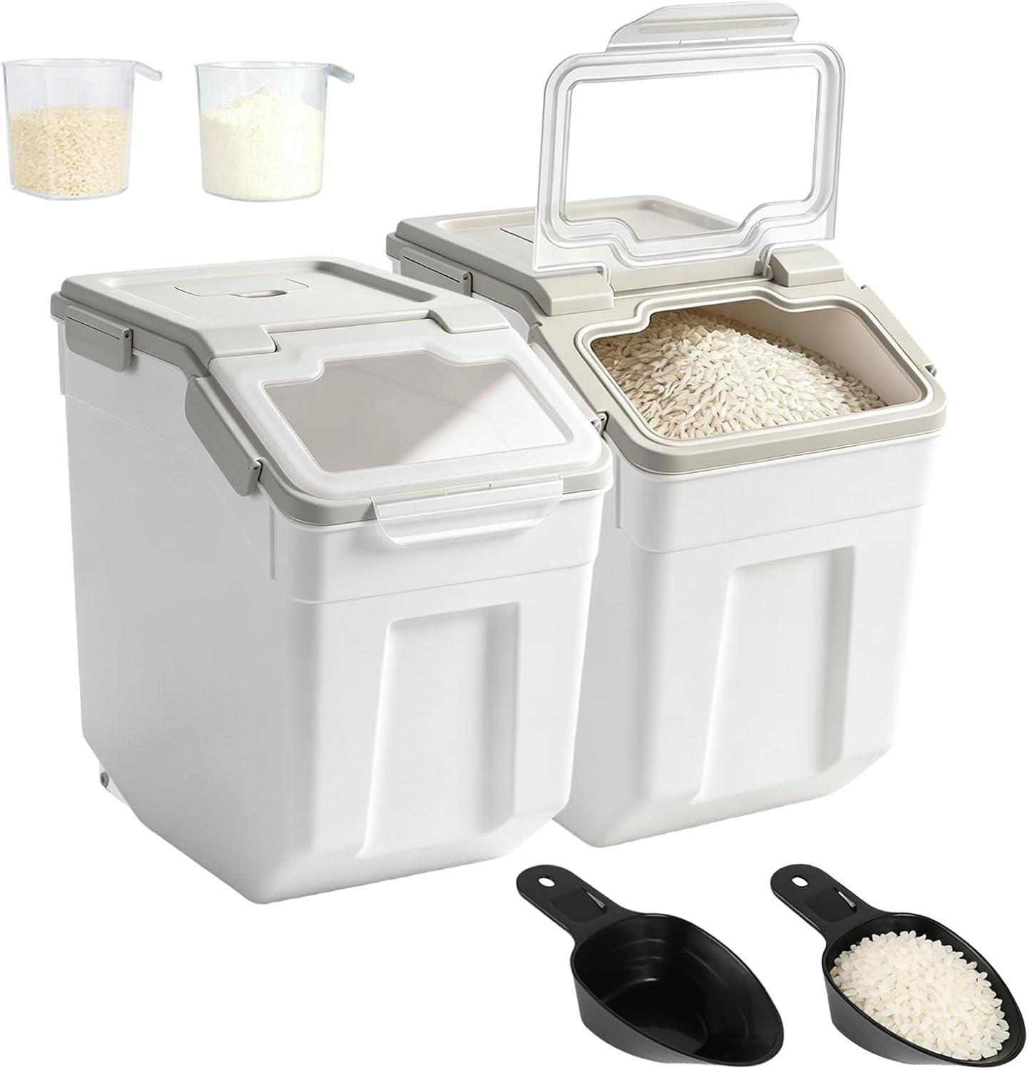 Saim 2 Pack 50lb Flour & Rice Storage Container, Rice Bucket (Grey)
