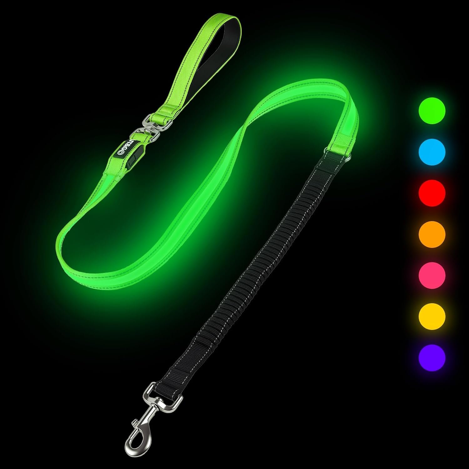 LED Bungee Dog Leash, No Pull Shock Absorbing, USB-C Rechargeable
