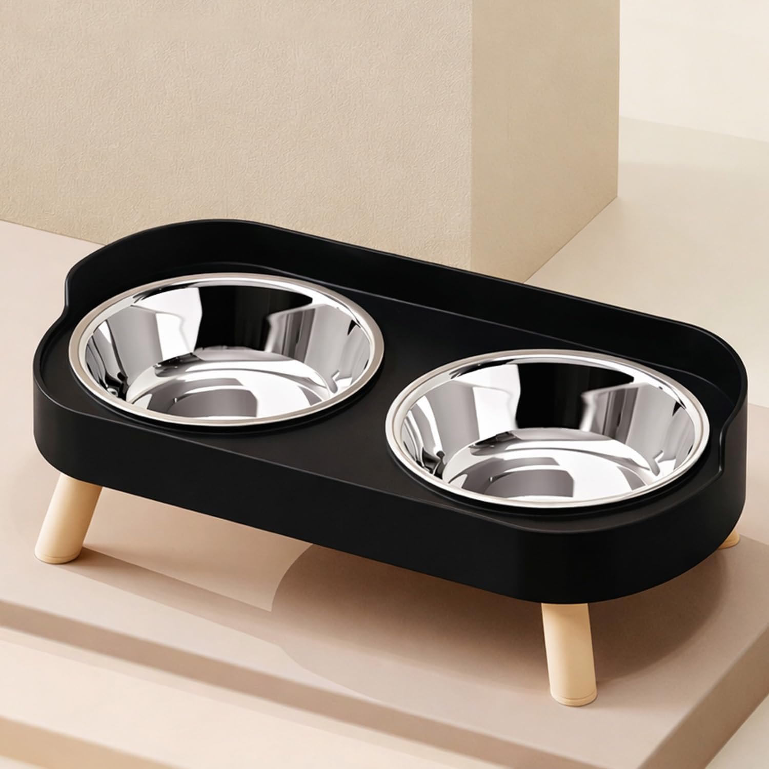 2 in 1 Pet Food Water Bowl Set, Detachable Double Bowl for Dogs Cats, Non-Slip Base Feeding Bowl for Small Medium Pets, Durable Easy Clean Feeder Station, Black