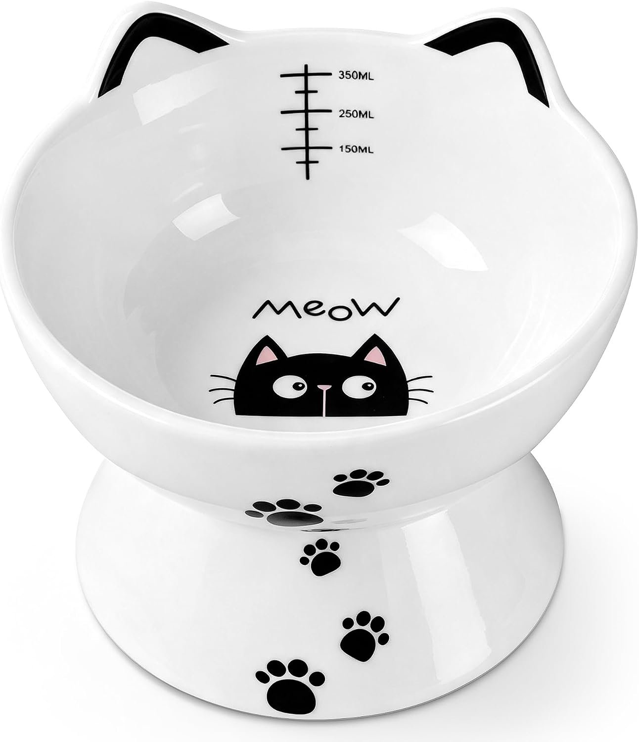 15 oz Elevated Cat Water Bowl, Ceramic Pet Bowl with Tick Mark