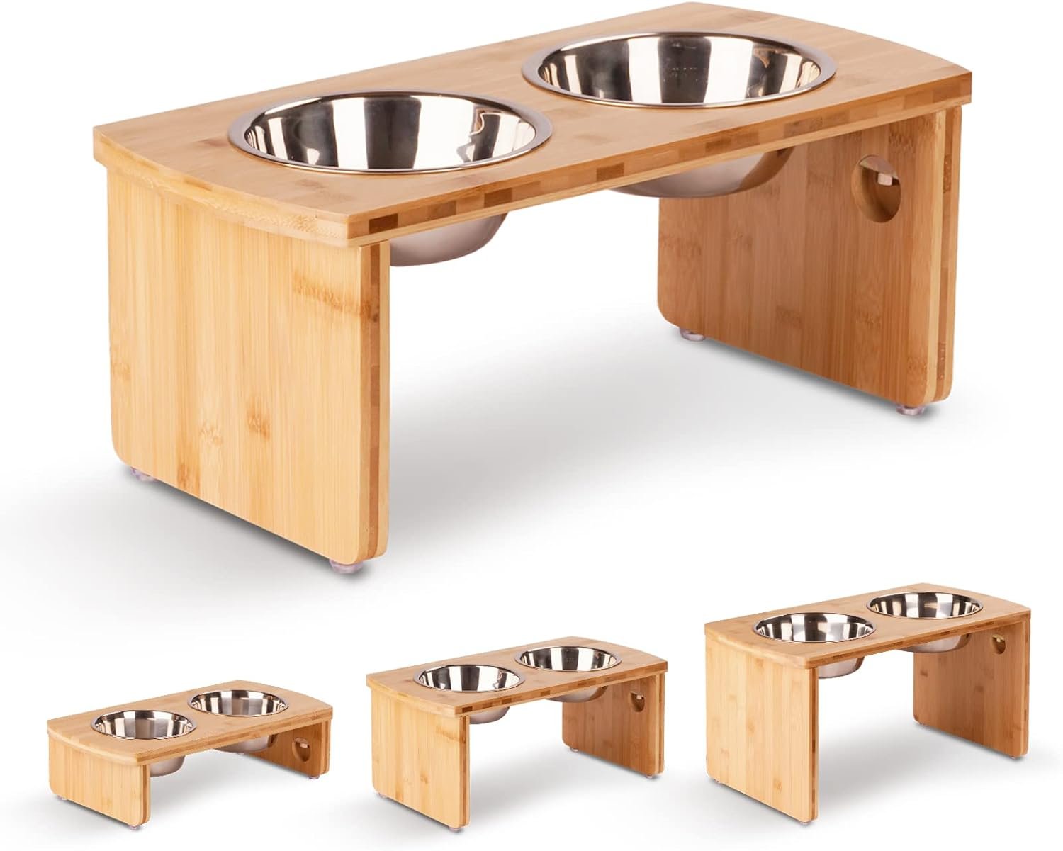 Elevated Dog Bowls, Bamboo Raised Dog Bowl Stand (7″ Tall)