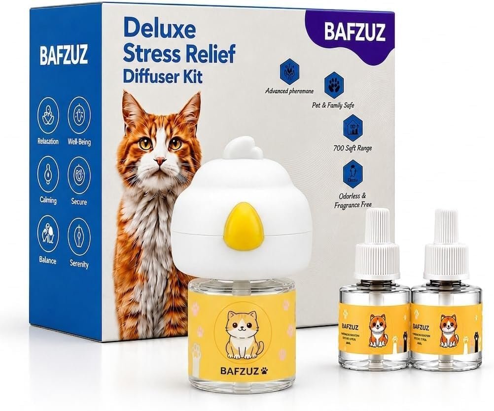 BAFZUZ™ MultiCat Calming Diffuser Kit, Reduce Stress & Aggression, 60-Day | Advanced pheromone formula helps reduce peeing, spraying, scratching, and hiding behaviors